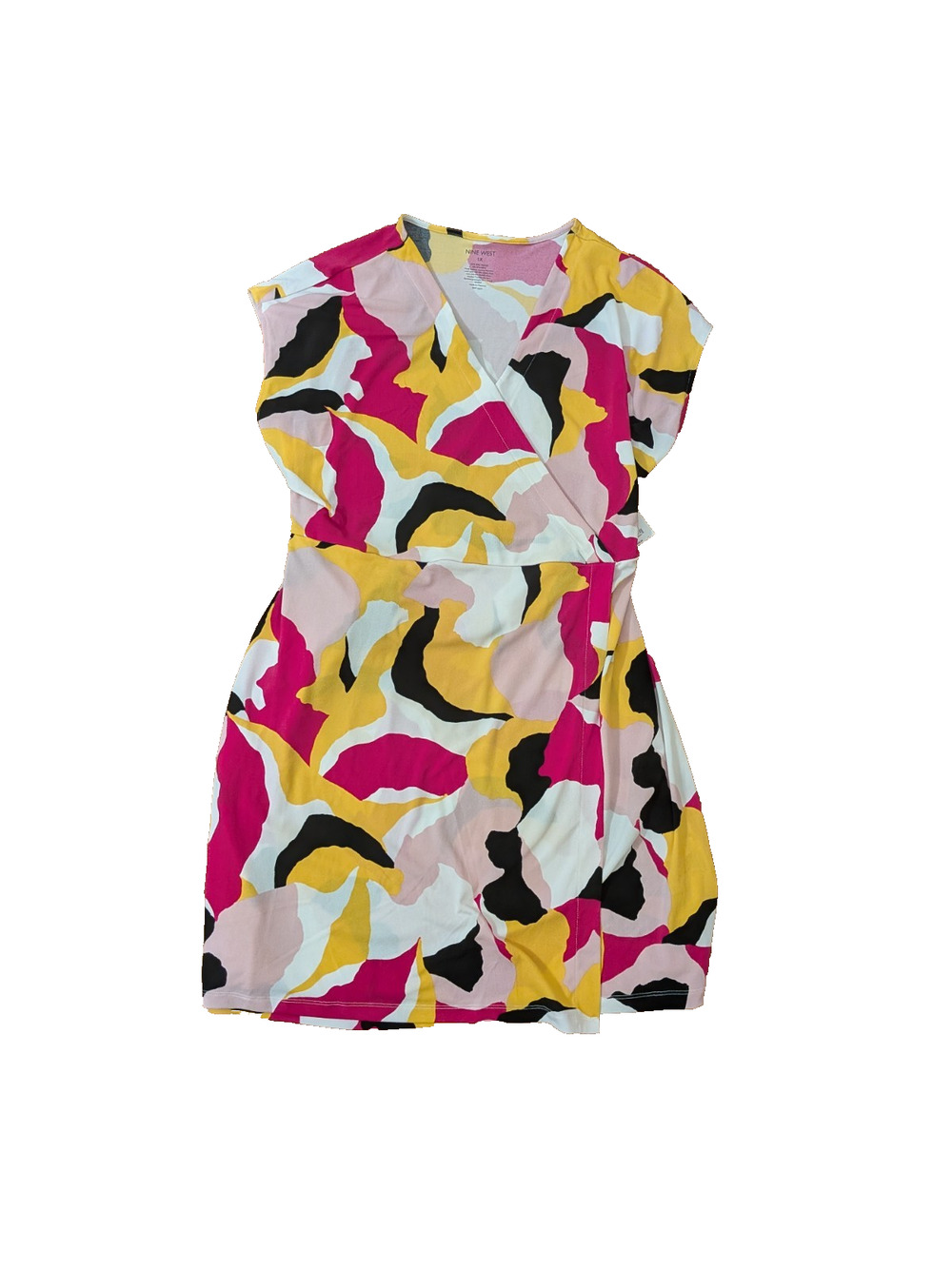 NWT Womens Retro Dopamine Dressing Nine West Mini Dress 1x Tie Belt V Neck Wrap